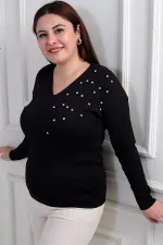 Women's V-Neck Plus Size Stoned Knit Blouse