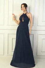 Robe de soirée longue à sequins, dos nu, buste plissé, doublée, pour femme