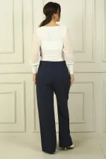 Pantalon palazzo à rayures verticales et poches latérales pour femme