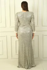 Kadın Önü Büzgülü V Yaka Kol Uçları Tüylü B.Beden Elbise