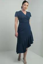 Robe en crêpe grande taille pour femme, décolleté cache-cœur, jupe à volants doublée et drapée sur le devant