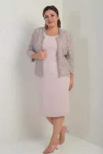 Robe sans manches pour femme, veste en tulle ornée de sequins et de perles, doublée, ensemble deux pièces grandes tailles