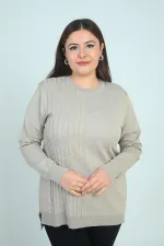 Kadın Tek Taraf Saç Örgülü Büyük Beden Likralı Tunik Bluz