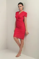 Robe en tulle à col cache-cœur, doublée, manches élastiquées et détail nœud