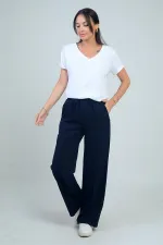 Pantalon palazzo pour femme avec taille élastique, cordon de serrage et poches latérales