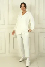 Women's Zippered Front Hooded Kangaroo Pocket Jacket Elastic Waistband Pocketed Trousers Comfortable Fit Oysho 2-Piece Set