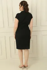 Tırnak Kol Beli Taşlı Astarlı Büyük Beden Krep Elbise