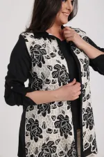 Ensemble 2 pièces pour femme : chemisier sans manches en lycra et veste en dentelle à manches repliées, grandes tailles.