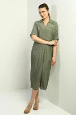Women's Single Pocket Half-Buttoned Gradient Dress with Front Slit