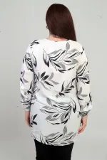 Chemise longue grande taille pour femme, col rond, manches repliées en forme de feuille, patte de boutonnage