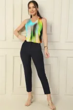 Yüksek Bel Sahte Yan Cepli Pantolon