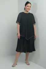 Robe midi en mousseline doublée à manches courtes à volants pour femme, grande taille, ornée de pierres