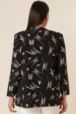 İçi Likralı Atletli Sahte Cepli Desenli Büyük Beden Krep Ceket