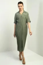 Women's Single Pocket Half-Buttoned Gradient Dress with Front Slit
