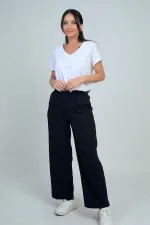 Women's Palazzo Pants with Elastic Waist, Drawstring, and Side Pockets
