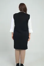 Gilet long en maille grande taille pour femme avec détails rayés sur les poches