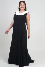 Kadın Degaje Yaka Arkası Taş Detaylı Volanlı Astarlı Büyük Beden Uzun Şifon Elbise