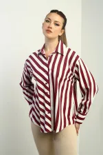 Women's Asymmetrical Striped Pattern Long Sleeve Shirt