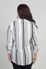 Chemise grande taille pour femme avec manches retroussables et rayures verticales