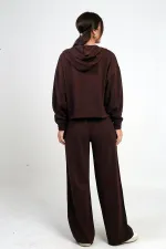 Ensemble Osyho 2 pièces pour femme : cardigan à capuche zippé, pantalon palazzo à poche et taille élastique