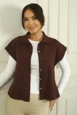 Women's Dropped Sleeve Vest with Side Laces and Metal Buttons at the Front