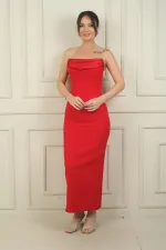 Women's Shiny Strappy Neckline Satin Crepe Dress