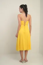 Women's Strappy Wrap Neckline Lined Lace-Up Back Flared Chiffon Dress