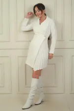 Double-breasted collar pleated detail jacket dress