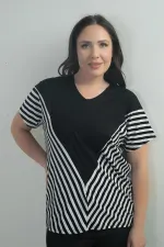 Women's V-Neck Stripe Detail Batwing Sleeve BB Blouse