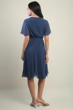 Women's Double-Breasted Flounce Sleeve Lined Chiffon Dress