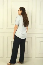 Pantalon en mousseline grande taille avec taille élastique et doublure