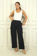 Kadın Beli Lastikli Kargo Cepli Palazzo Pantolon