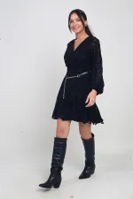 Robe courte en tulle imprimé floqué, doublée et à double boutonnage pour femme