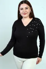 Women's V-Neck Plus Size Stoned Knit Blouse