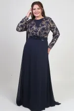 Kadın Kruvaze Yaka Görünümlü Pullu Astarlı Şifon Uzun B.B. Elbise