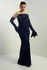 Women's Strapless, Sleeveless, Interlining, and Lined Crepe Long Evening Dress