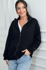 Gilet en tissu Osyho pour femme, avec fermeture éclair sur le devant, poche cargo et détail de boucle.