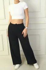 Pantalon palazzo à poches plissées pour femme