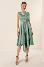 Wrap Neckline Lace-up Satin Dress