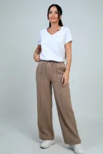Pantalon palazzo pour femme avec taille élastique, cordon de serrage et poches latérales