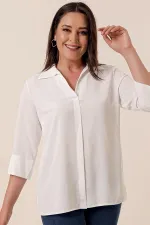 Polo Yaka  Çeyrek Kol Büyük Beden Bluz