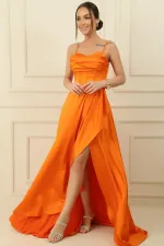 Long Satin Dress with Rope Straps and Lining