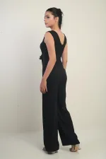 Kadın Ön Arka V Yaka Üst Yelek Görünümlü Bol Paça Tulum