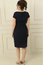 Women's Plus Size Crepe Dress with Rhinestone Embellishment, Lined Front, and Gathered Detail