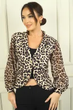 Women's One-Button Chiffon Leopard Print Jacket with Sleeves