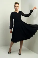 Robe midi en mousseline doublée à manches longues et détails floraux pour femme