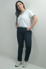 Jean taille haute à jambes droites en lycra pour femme, grandes tailles