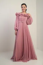 Robe longue en mousseline doublée, ceinturée, à encolure Madonna et imprimé floral pour femme