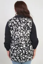 Kadın Kol Katlamalı Fırça Desenli Cep Kapaklı Büyük Beden Gömlek