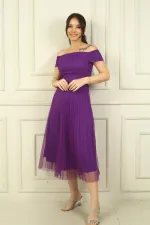 Madonna Yaka Astarlı Eteği Şifon Pilisoley Elbise